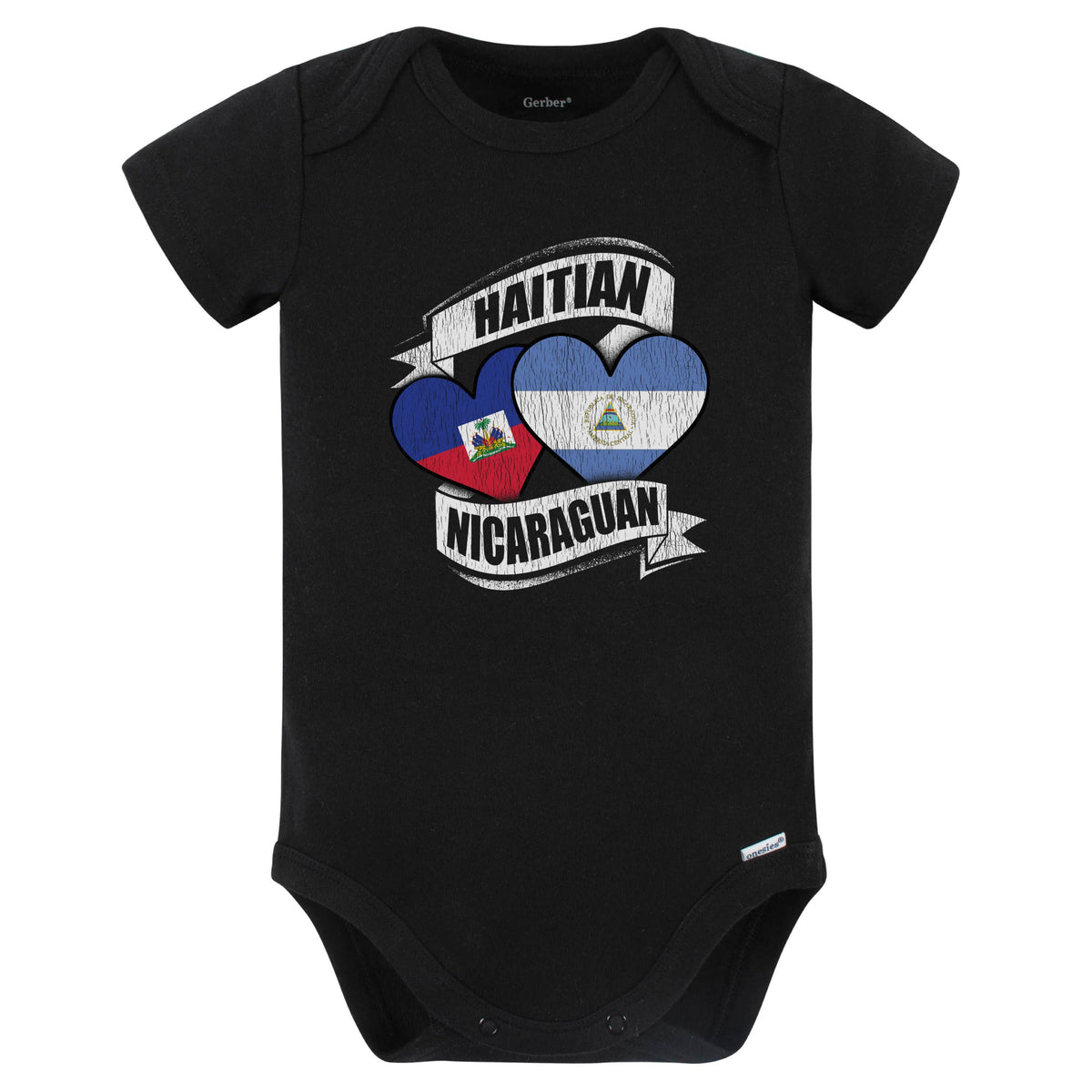 Haitian Nicaraguan Hearts Haiti Nicaragua Flags Baby Bodysuit (Black)