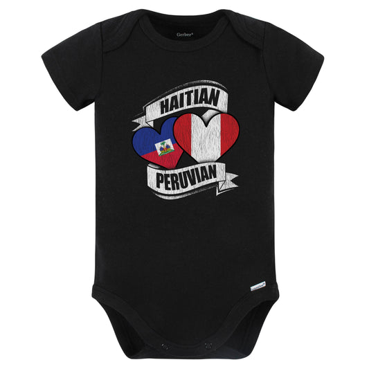 Haitian Peruvian Hearts Haiti Peru Flags Baby Bodysuit (Black)