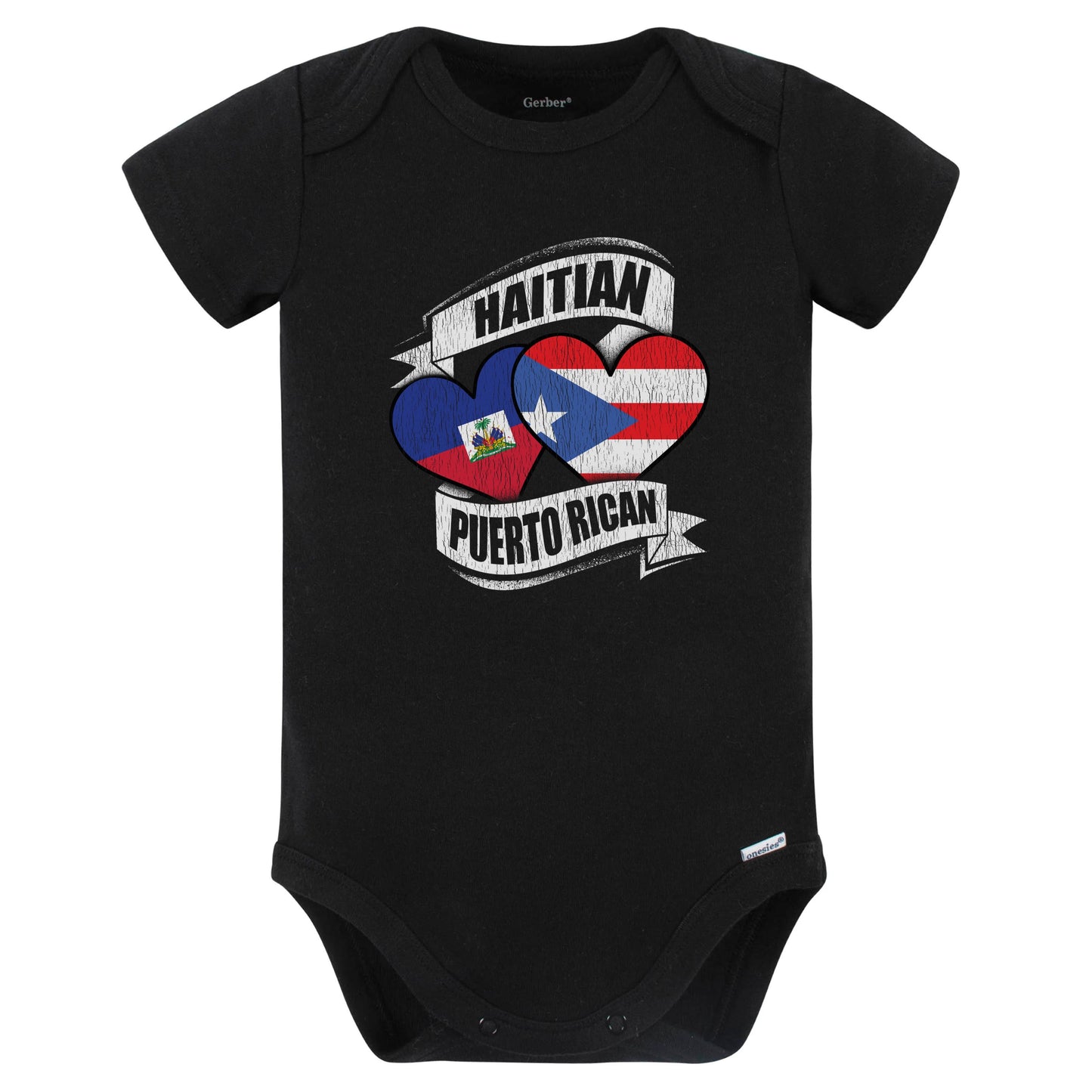 Haitian Puerto Rican Hearts Haiti Puerto Rico Flags Baby Bodysuit (Black)