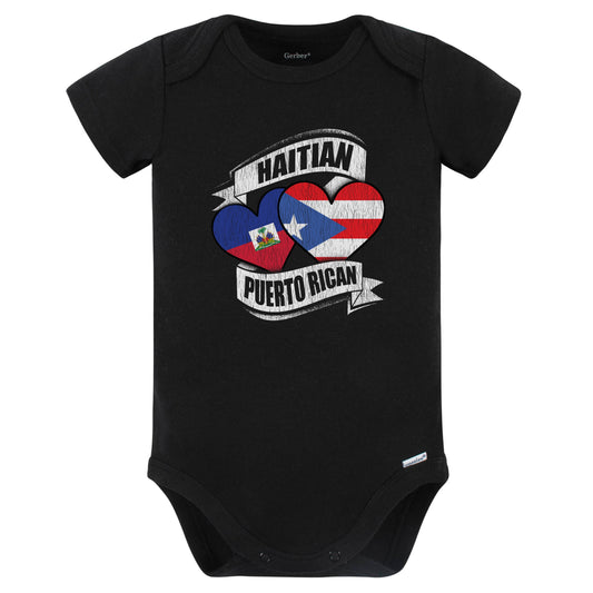 Haitian Puerto Rican Hearts Haiti Puerto Rico Flags Baby Bodysuit (Black)