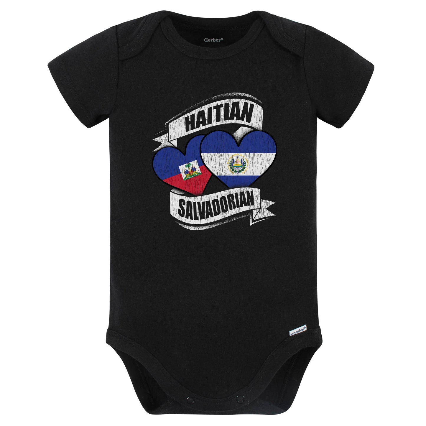 Haitian Salvadorian Hearts Haiti El Salvador Flags Baby Bodysuit (Black)