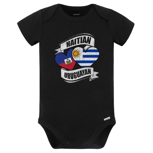 Haitian Uruguayan Hearts Haiti Uruguay Flags Baby Bodysuit (Black)