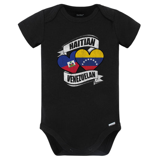 Haitian Venezuelan Hearts Haiti Venezuela Flags Baby Bodysuit (Black)