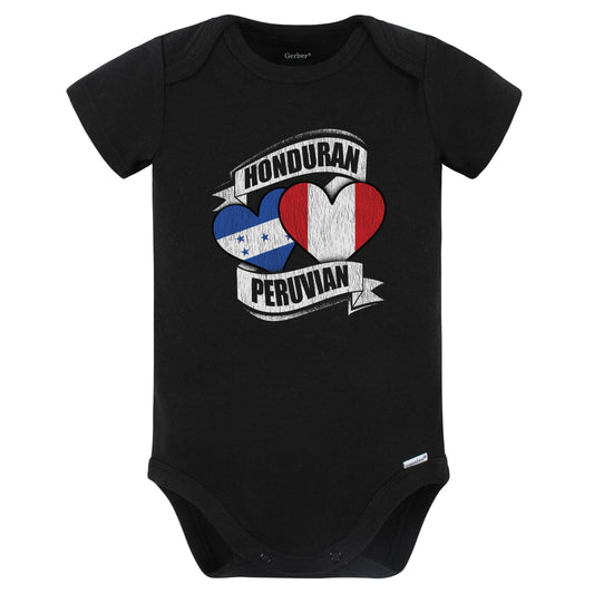 Honduran Peruvian Hearts Honduras Peru Flags Baby Bodysuit (Black)