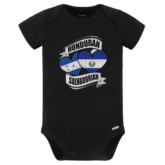 Honduran Salvadorian Hearts Honduras El Salvador Flags Baby Bodysuit (Black)