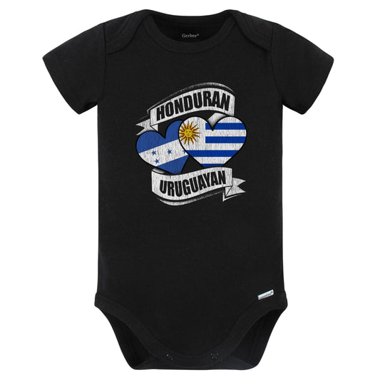 Honduran Uruguayan Hearts Honduras Uruguay Flags Baby Bodysuit (Black)