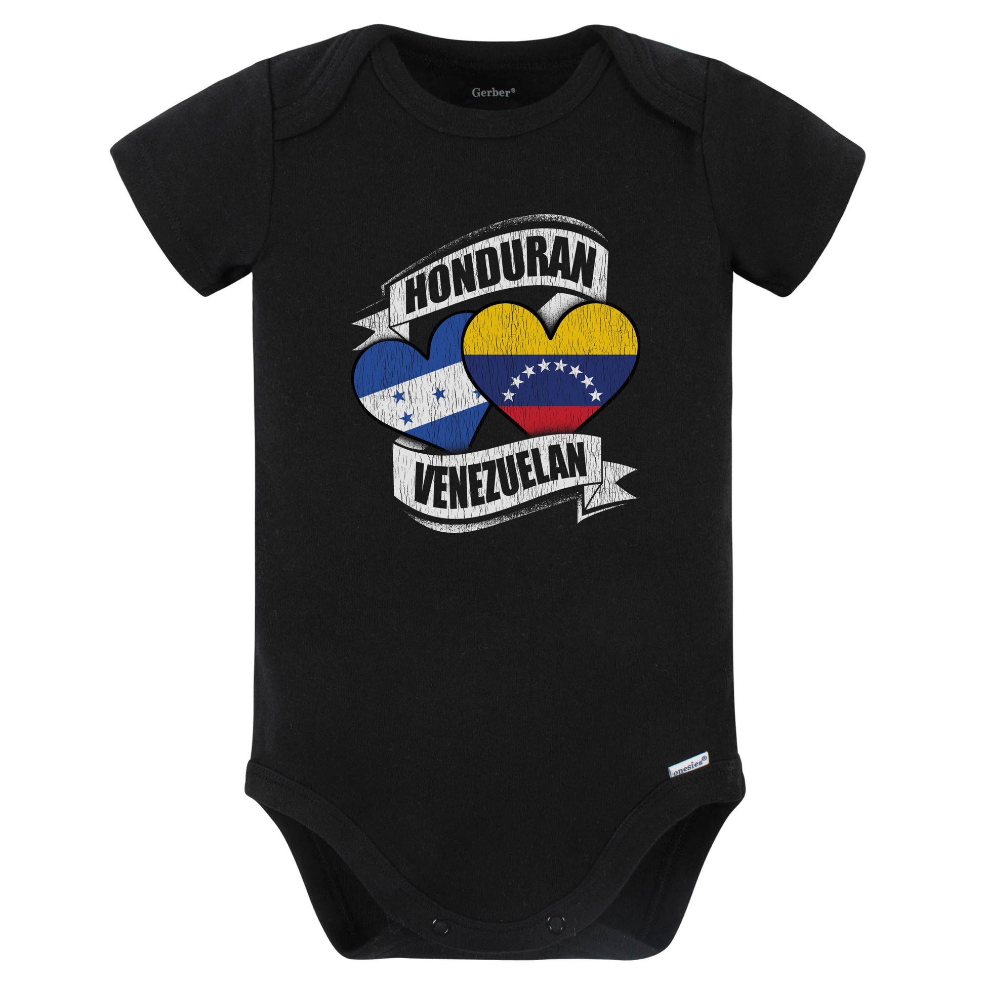 Honduran Venezuelan Hearts Honduras Venezuela Flags Baby Bodysuit (Black)