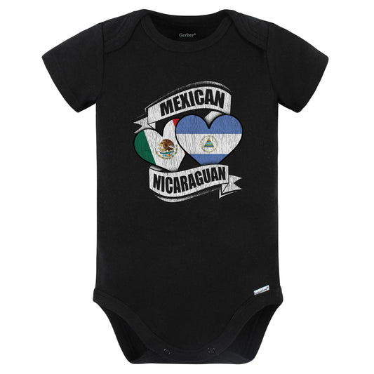 Mexican Nicaraguan Hearts Mexico Nicaragua Flags Baby Bodysuit (Black)