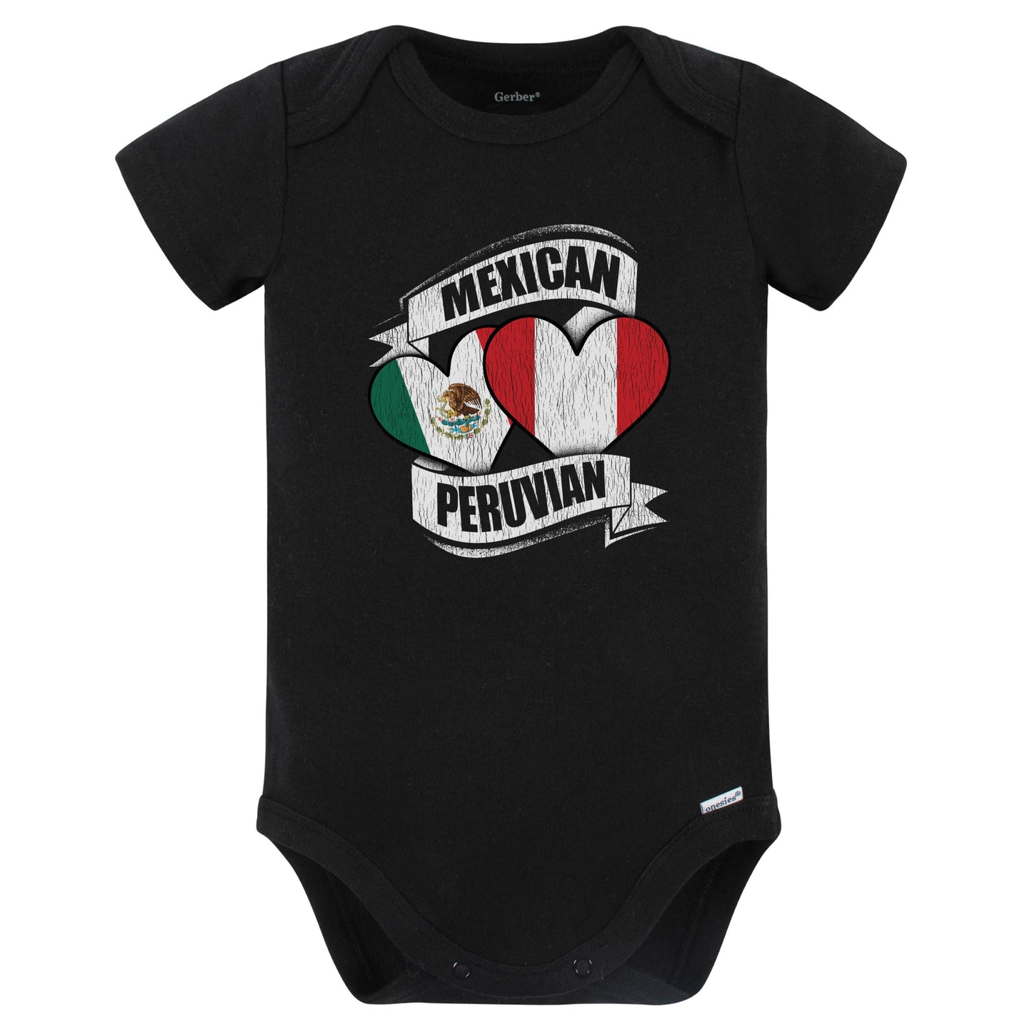 Mexican Peruvian Hearts Mexico Peru Flags Baby Bodysuit (Black)