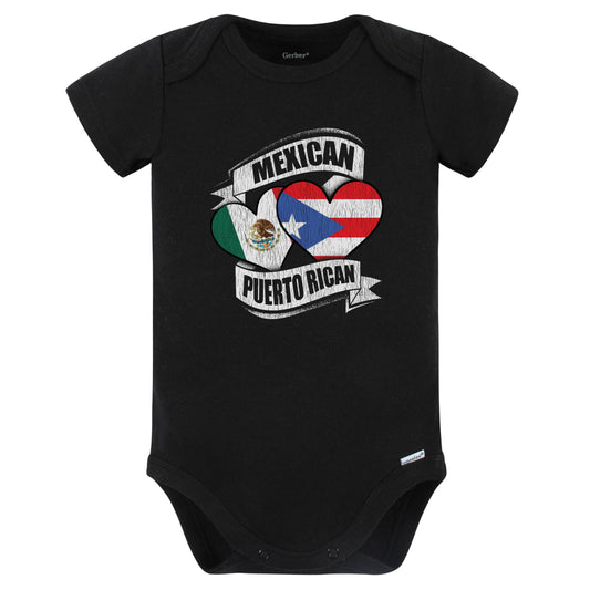 Mexican Puerto Rican Hearts Mexico Puerto Rico Flags Baby Bodysuit (Black)