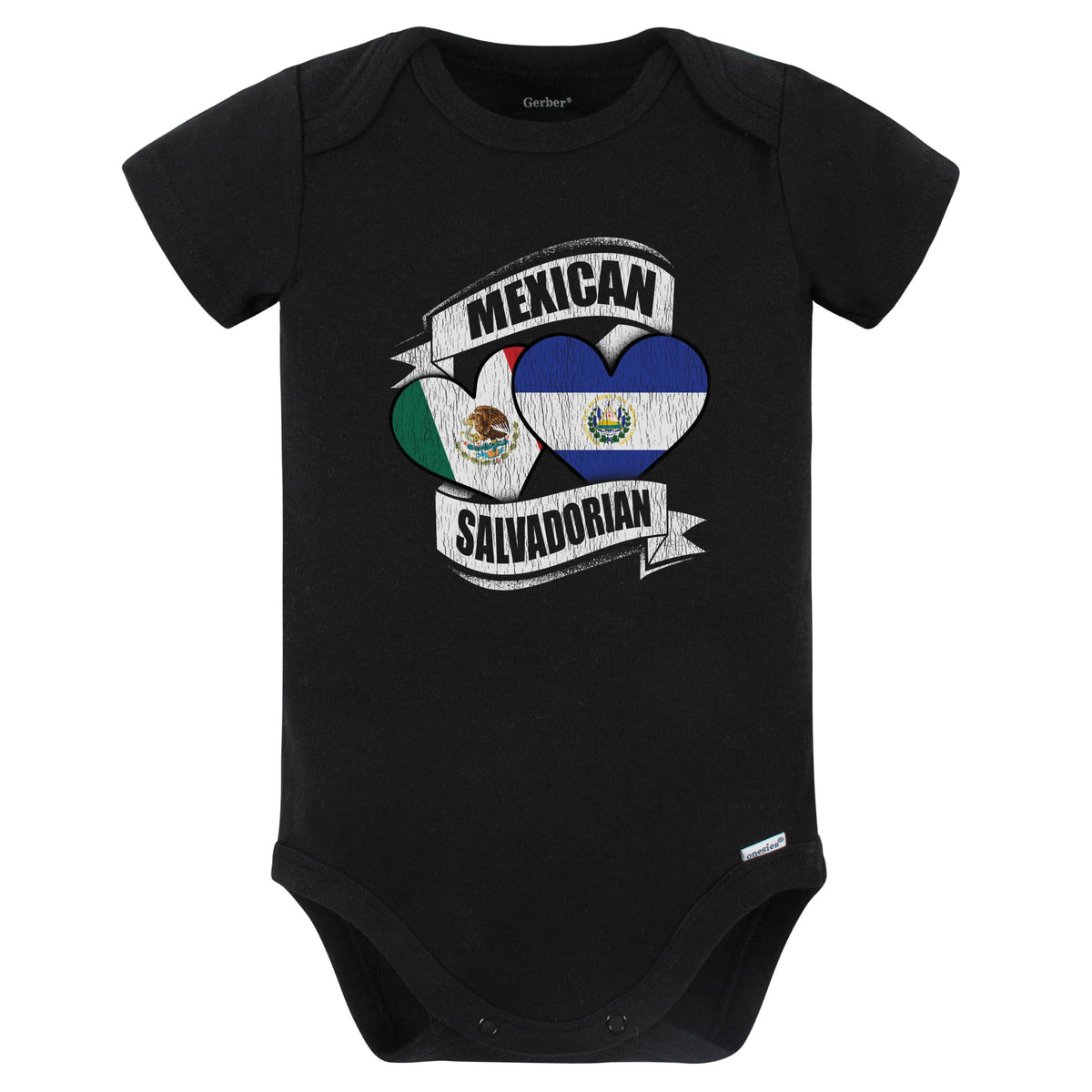 Mexican Salvadorian Hearts Mexico El Salvador Flags Baby Bodysuit (Black)