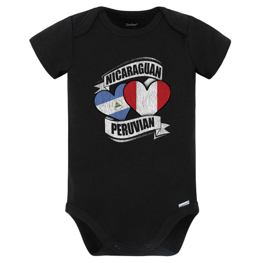 Nicaraguan Peruvian Hearts Nicaragua Peru Flags Baby Bodysuit (Black)