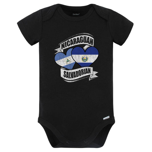 Nicaraguan Salvadorian Hearts Nicaragua El Salvador Flags Baby Bodysuit (Black)