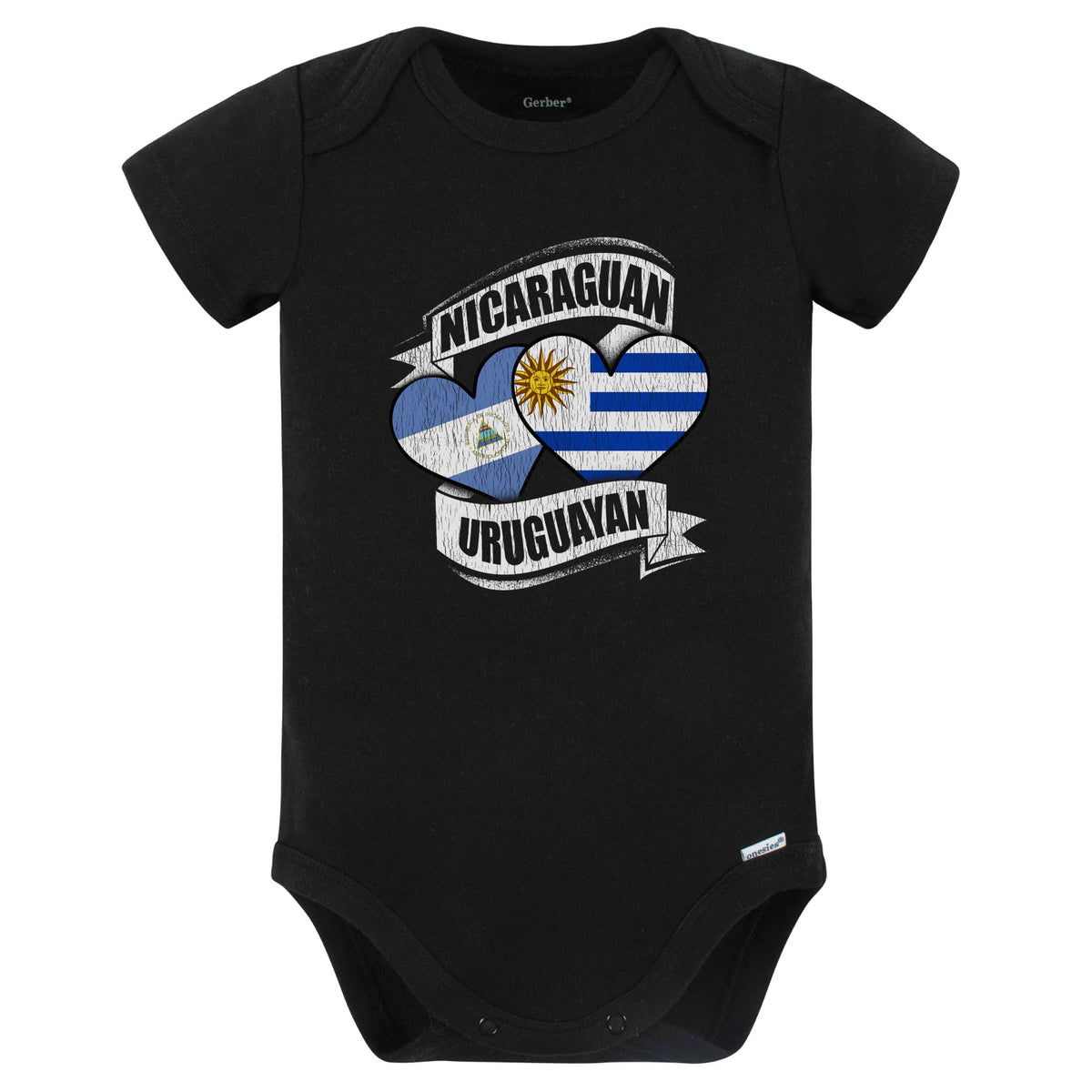 Nicaraguan Uruguayan Hearts Nicaragua Uruguay Flags Baby Bodysuit (Black)