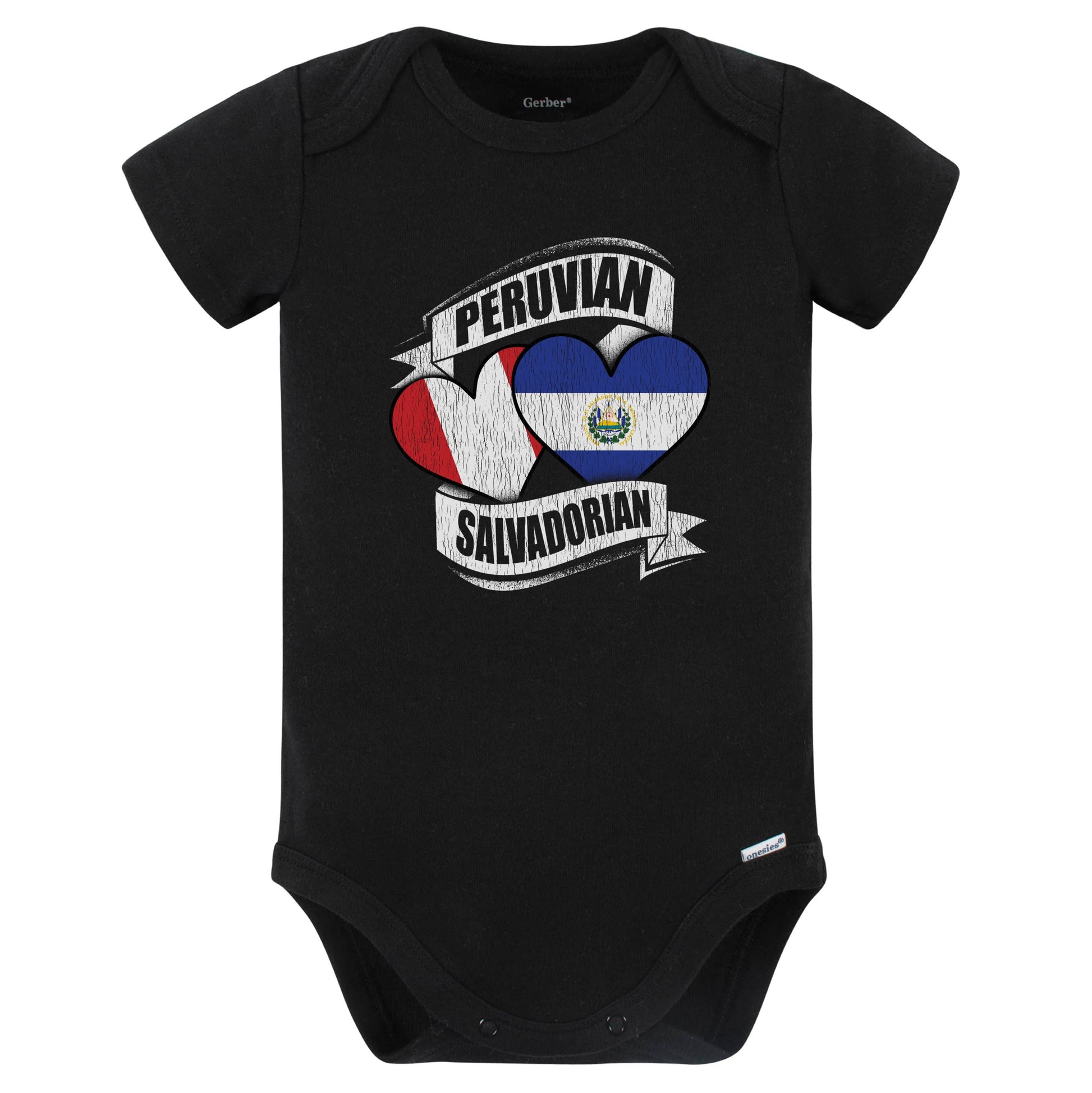 Peruvian Salvadorian Hearts Peru El Salvador Flags Baby Bodysuit (Black)