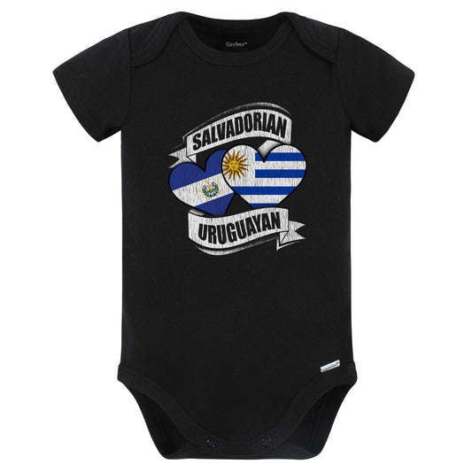 Salvadorian Uruguayan Hearts El Salvador Uruguay Flags Baby Bodysuit (Black)