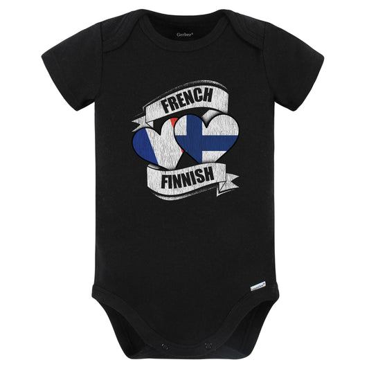 French Finnish Hearts France Finland Flags Baby Bodysuit (Black)