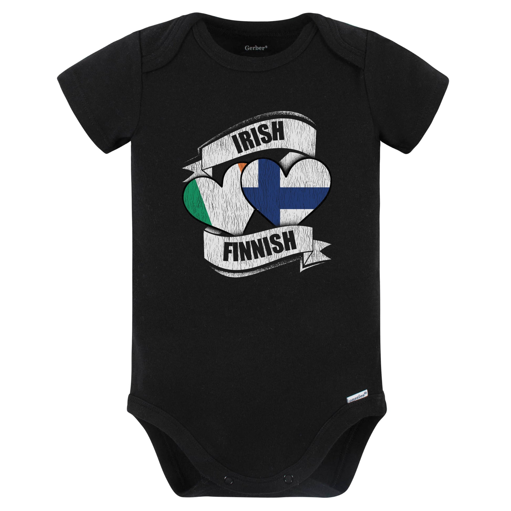Irish Finnish Hearts Ireland Finland Flags Baby Bodysuit (Black)