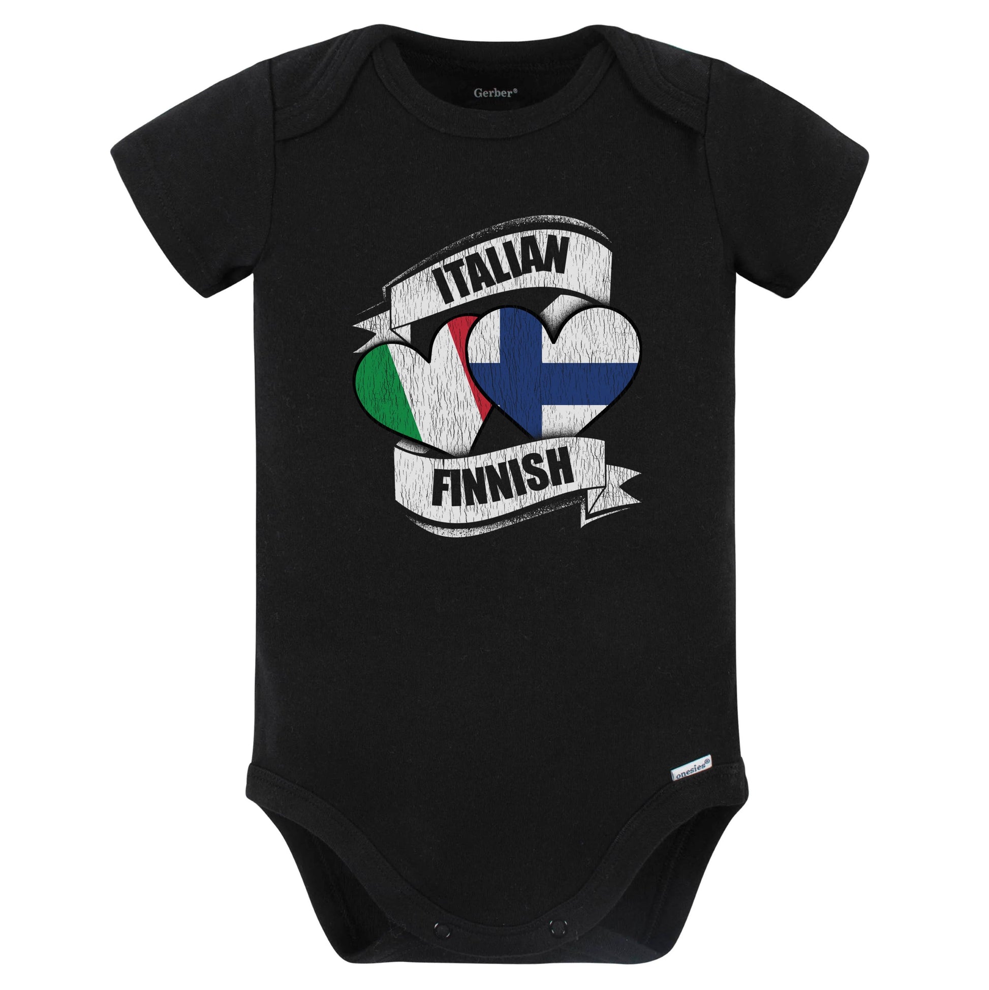 Italian Finnish Hearts Italy Finland Flags Baby Bodysuit (Black)