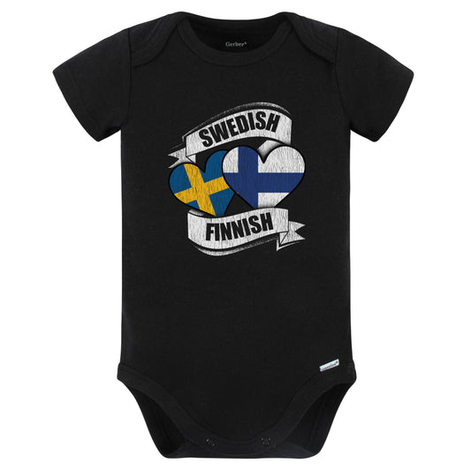 Swedish Finnish Hearts Sweden Finland Flags Baby Bodysuit (Black)