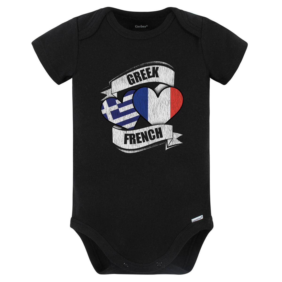 Greek French Hearts Greece France Flags Baby Bodysuit (Black)