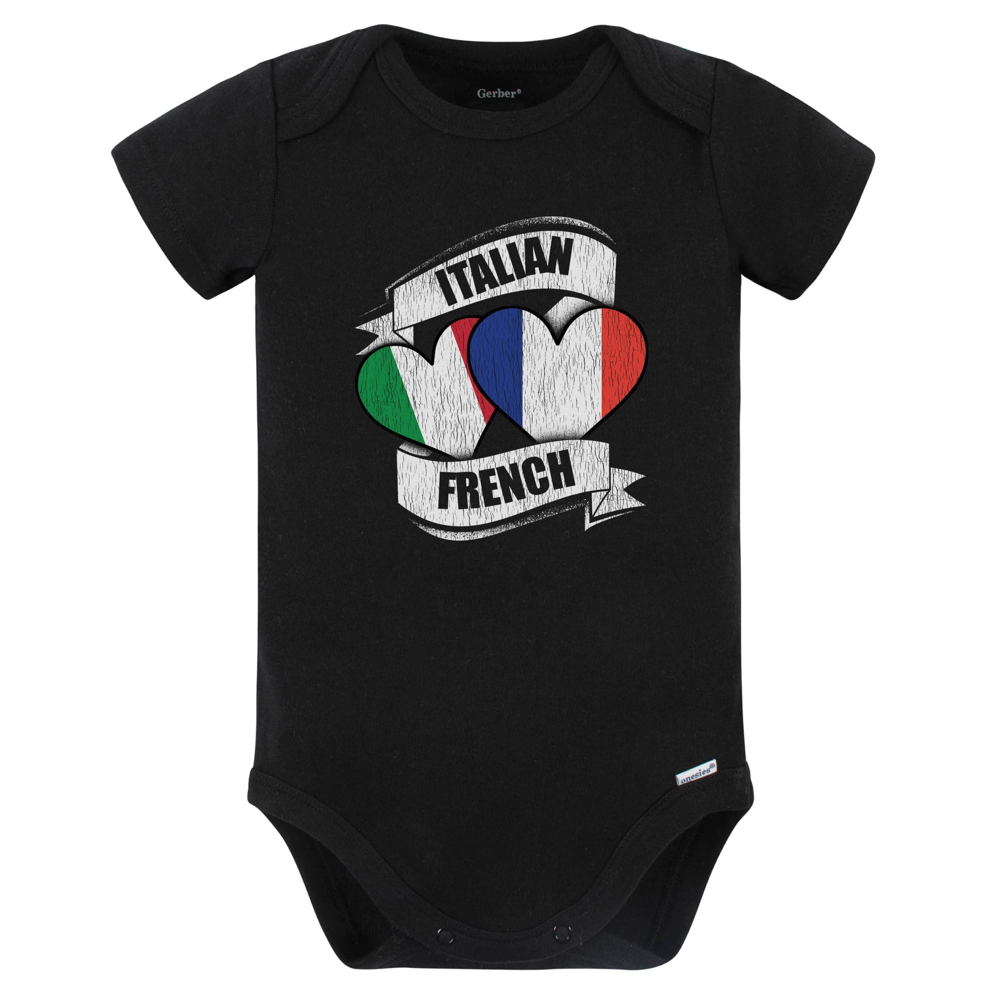 Italian French Hearts Italy France Flags Baby Bodysuit (Black)