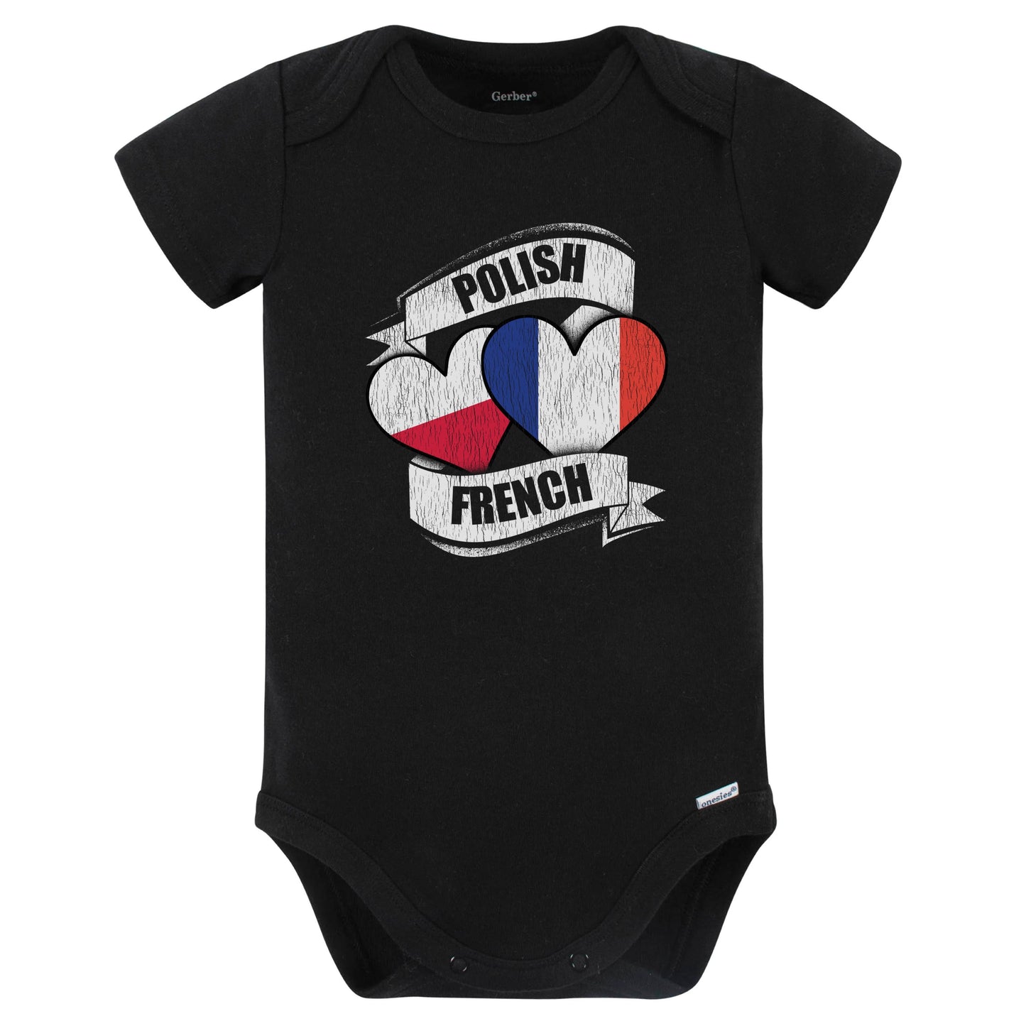 Polish French Hearts Poland France Flags Baby Bodysuit (Black)