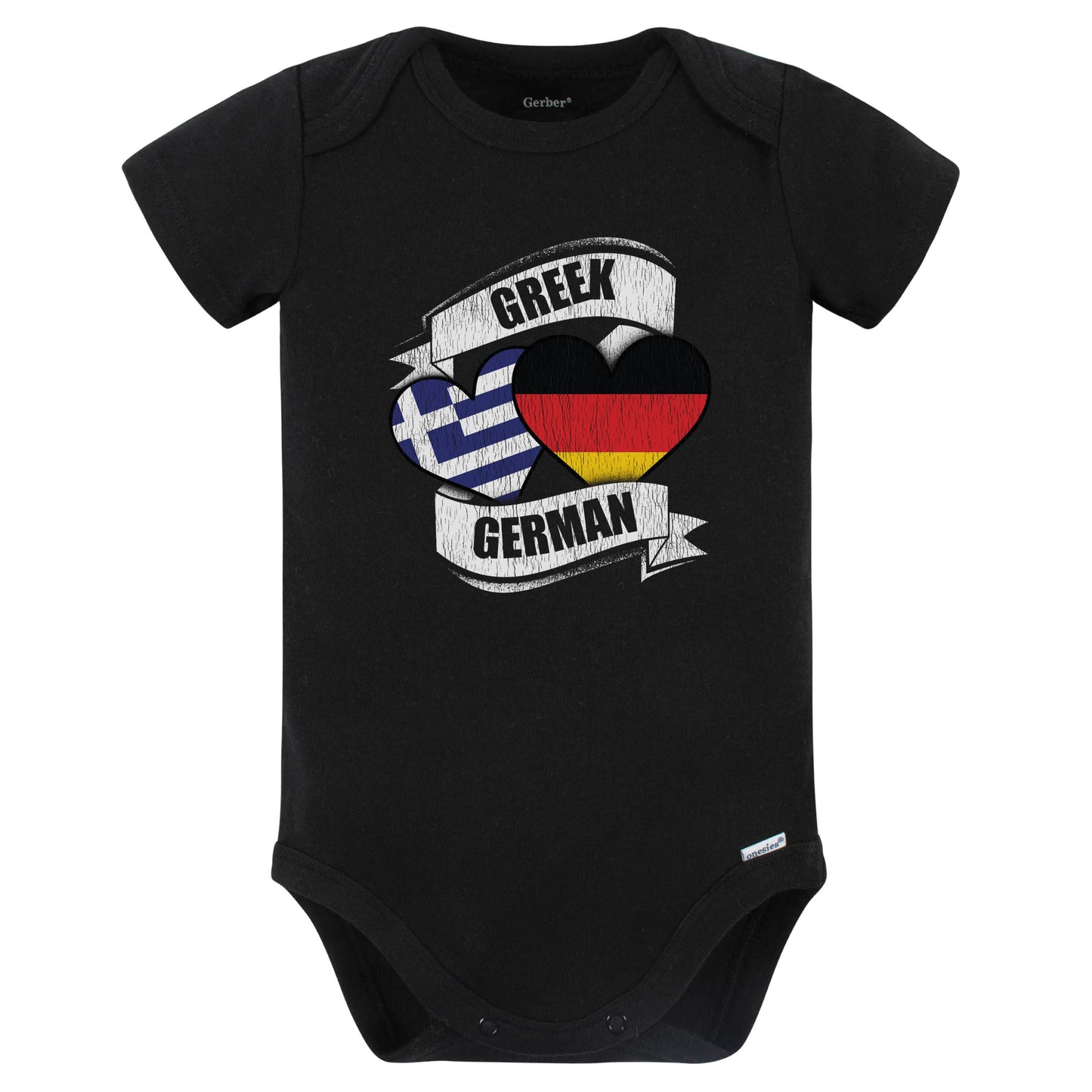 Greek German Hearts Greece Germany Flags Baby Bodysuit (Black)