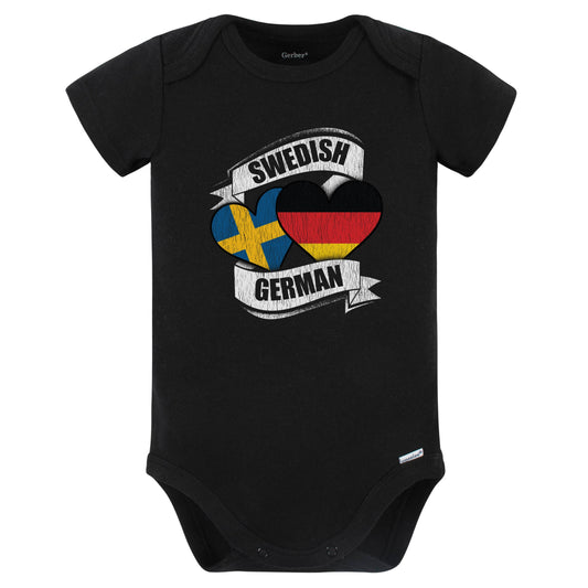 Swedish German Hearts Sweden Germany Flags Baby Bodysuit (Black)