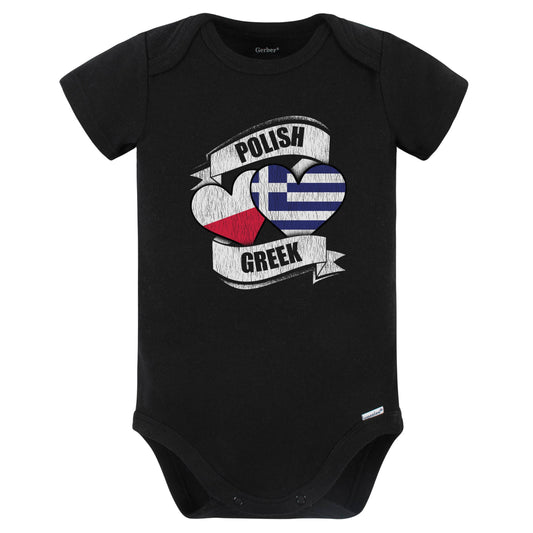 Polish Greek Hearts Poland Greece Flags Baby Bodysuit (Black)