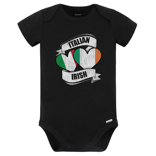 Italian Irish Hearts Italy Ireland Flags Baby Bodysuit (Black)