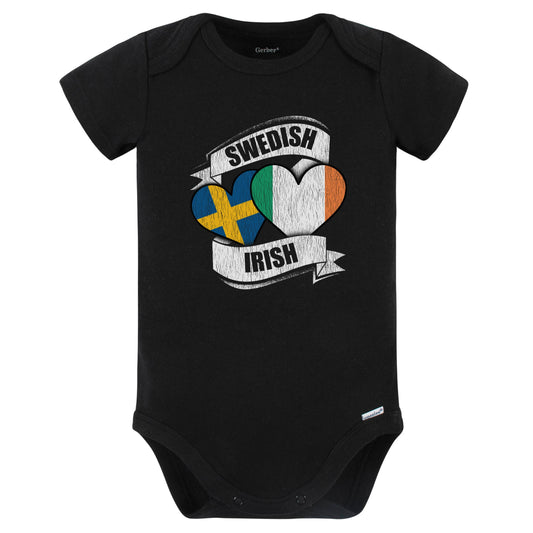 Swedish Irish Hearts Sweden Ireland Flags Baby Bodysuit (Black)