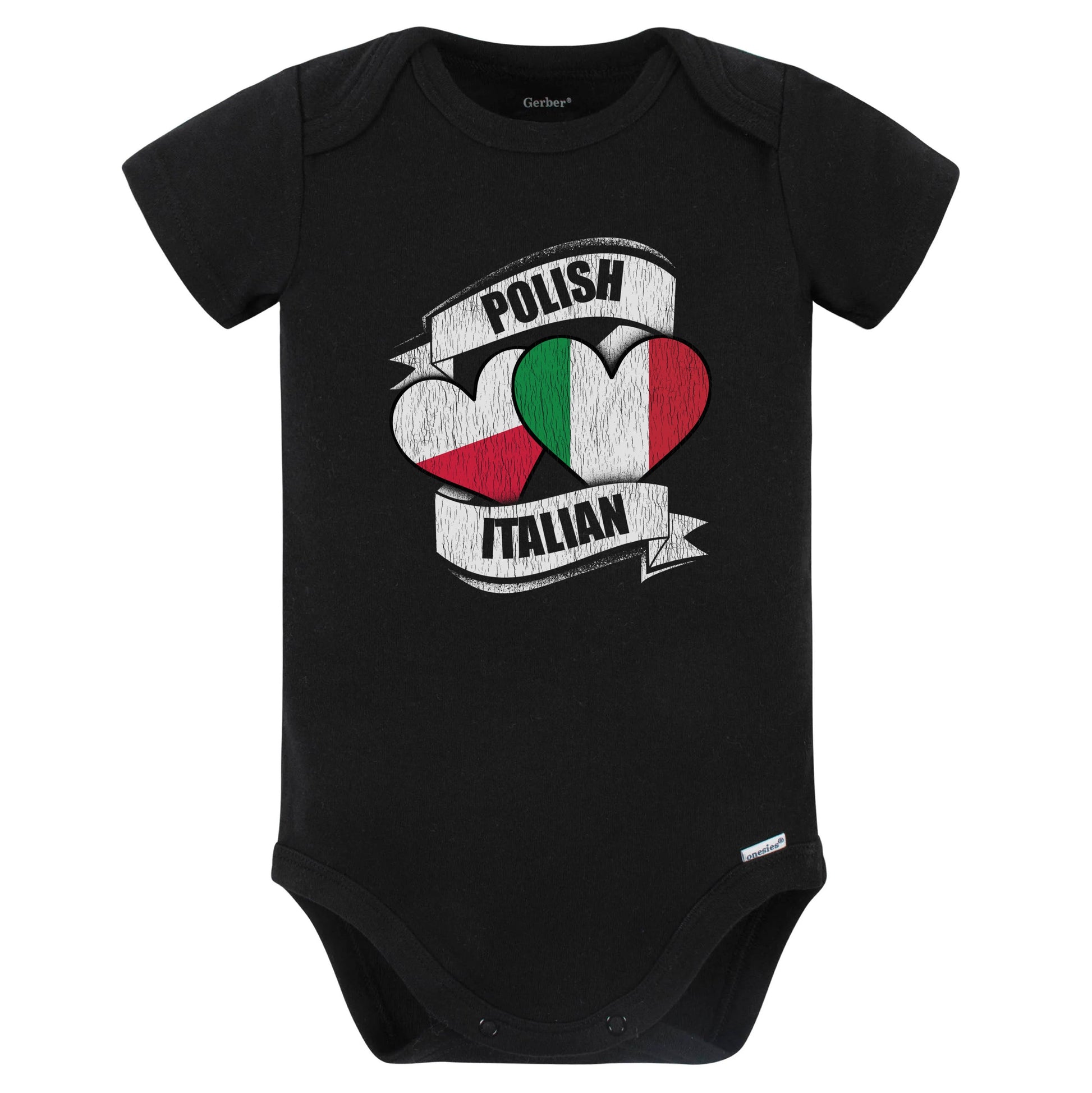 Polish Italian Hearts Poland Italy Flags Baby Bodysuit (Black