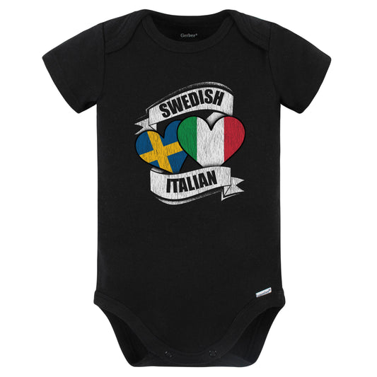 Swedish Italian Hearts Sweden Italy Flags Baby Bodysuit (Black)
