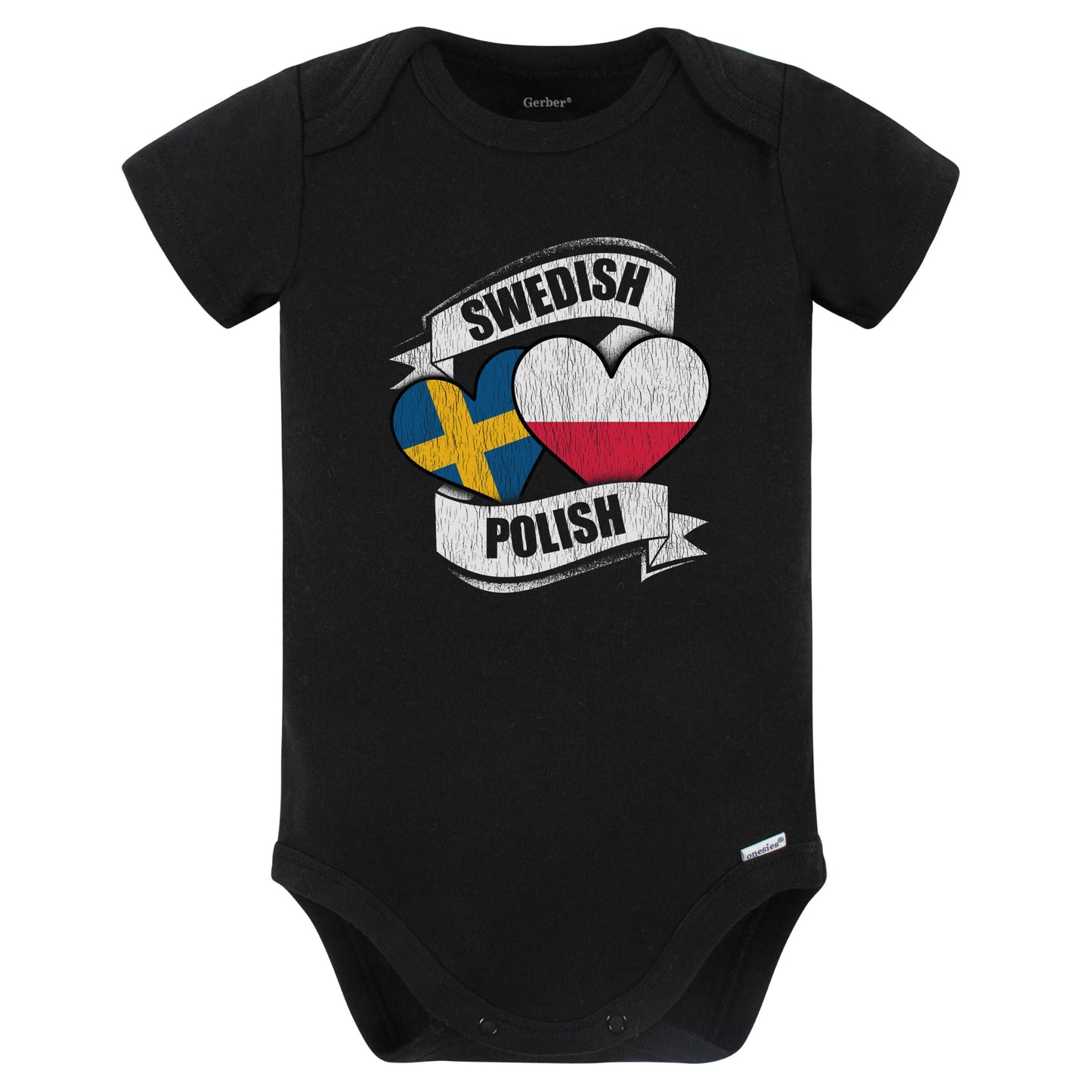 Swedish Polish Hearts Sweden Poland Flags Baby Bodysuit (Black)