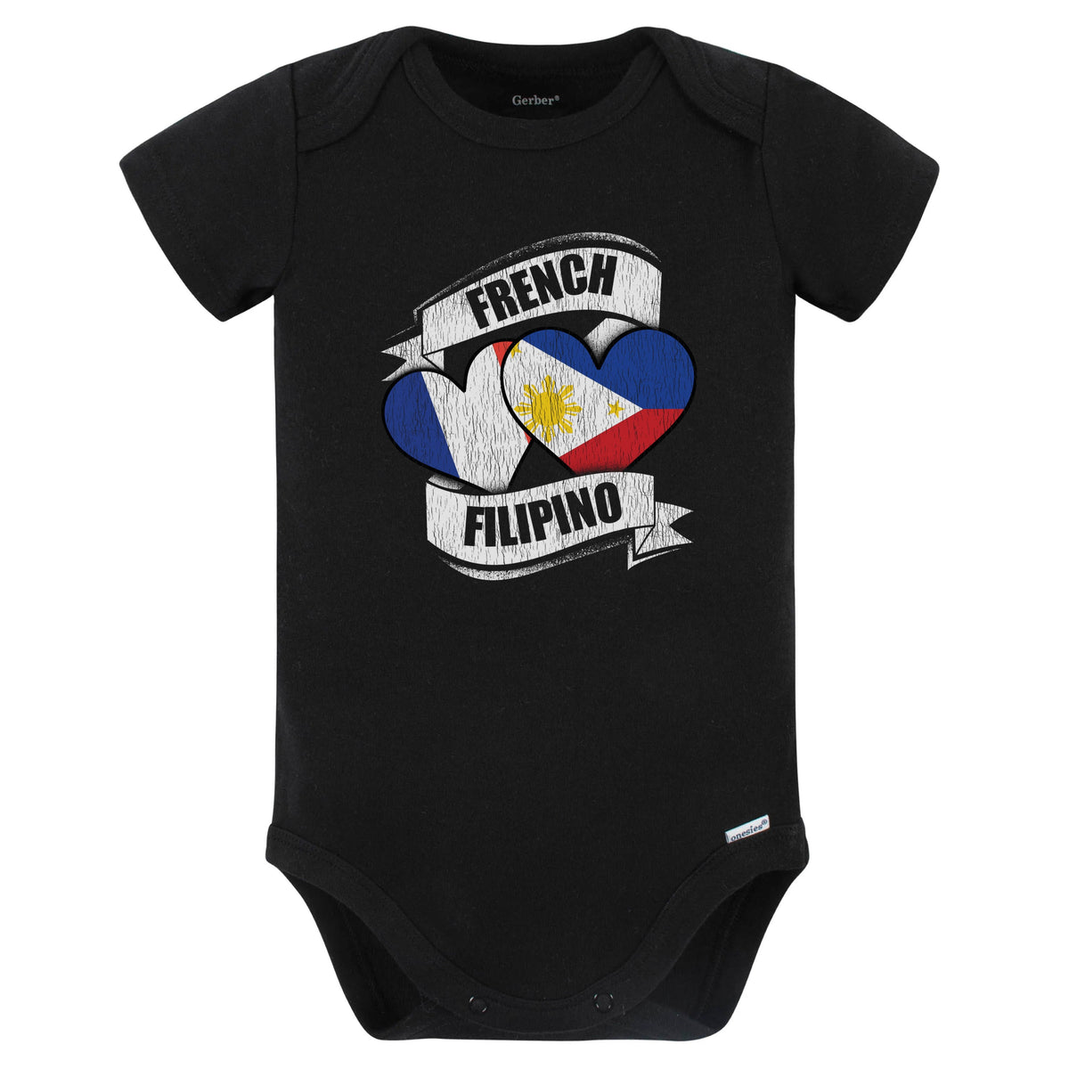 French Filipino Hearts France Philippines Flags Baby Bodysuit (Black)