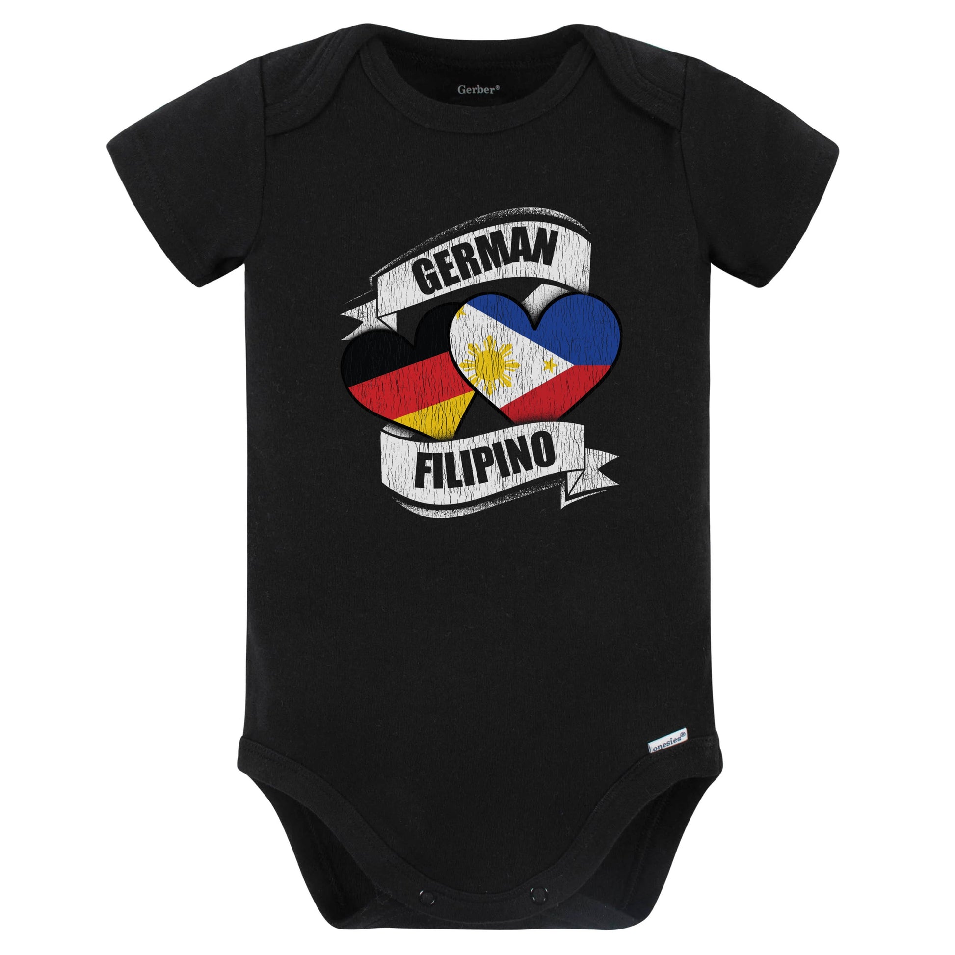 German Filipino Hearts Germany Philippines Flags Baby Bodysuit (Black)