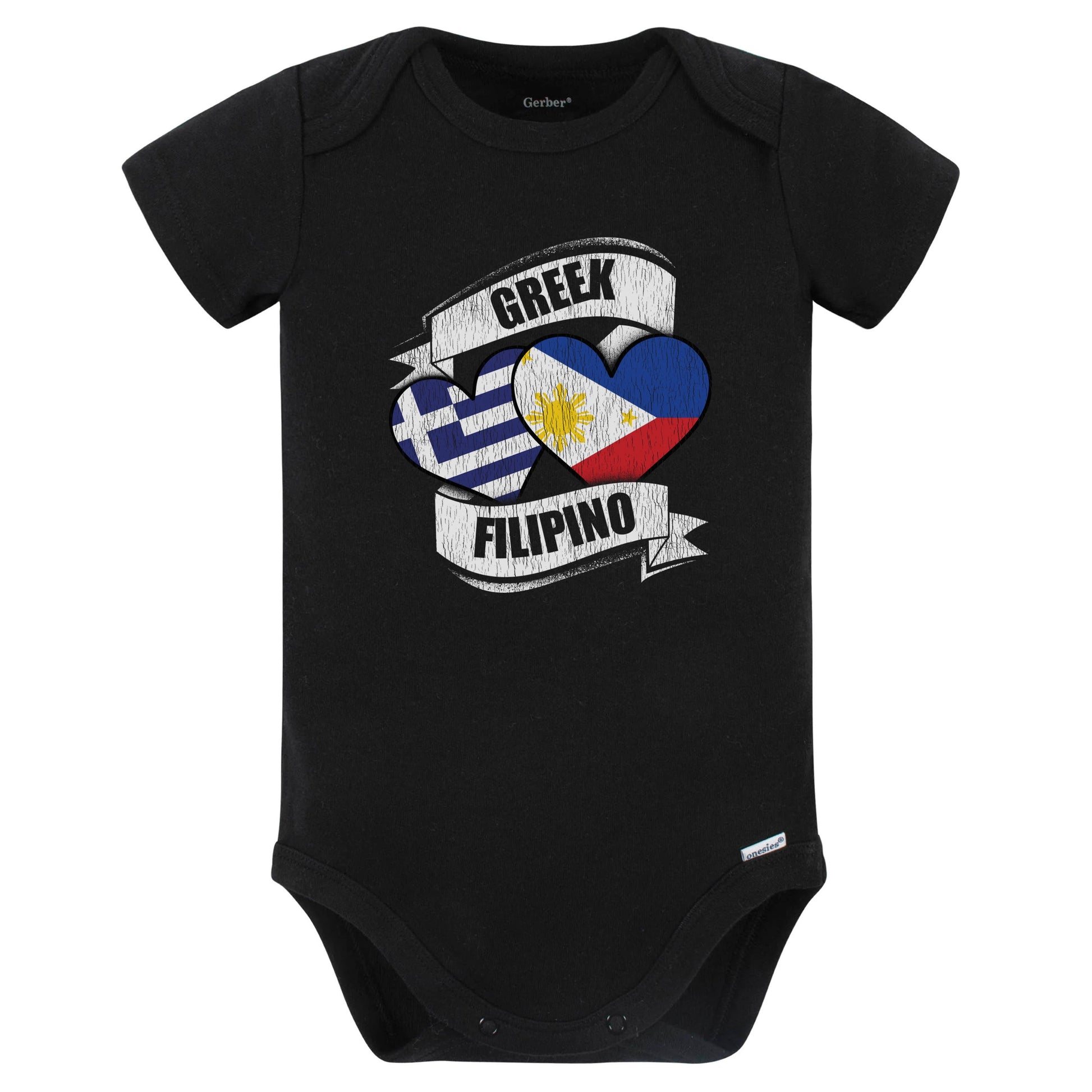 Greek Filipino Hearts Greece Philippines Flags Baby Bodysuit (Black)