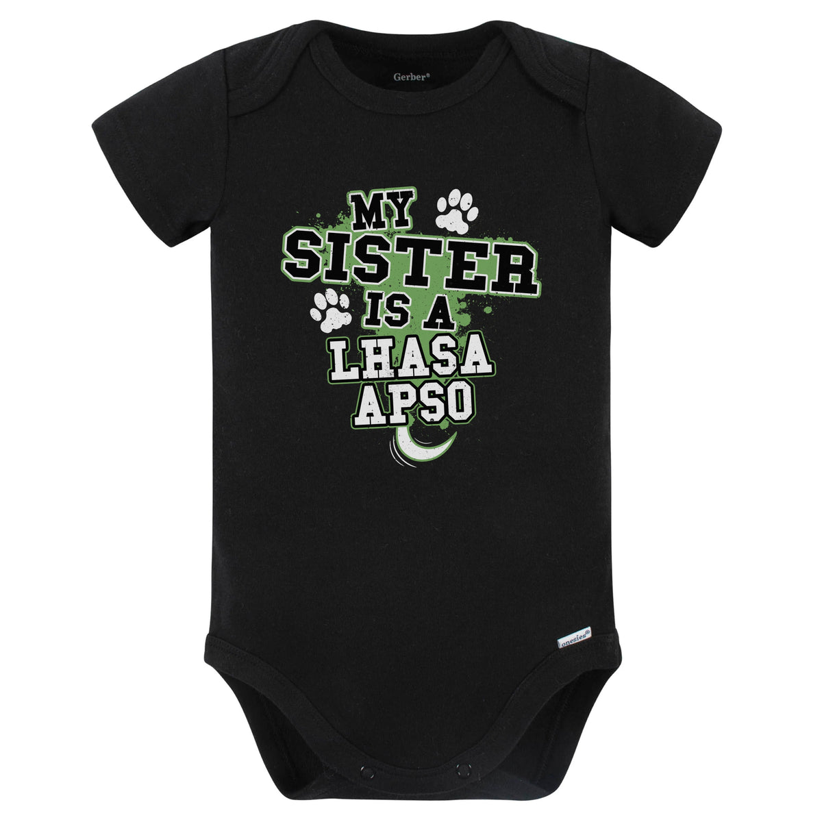 My Sister Is A Lhasa Apso Funny Baby Bodysuit (Black)