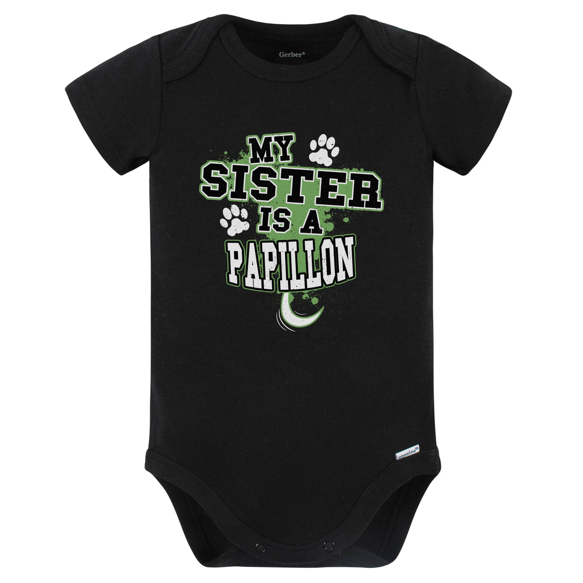 My Sister Is A Papillon Funny Baby Bodysuit (Black)