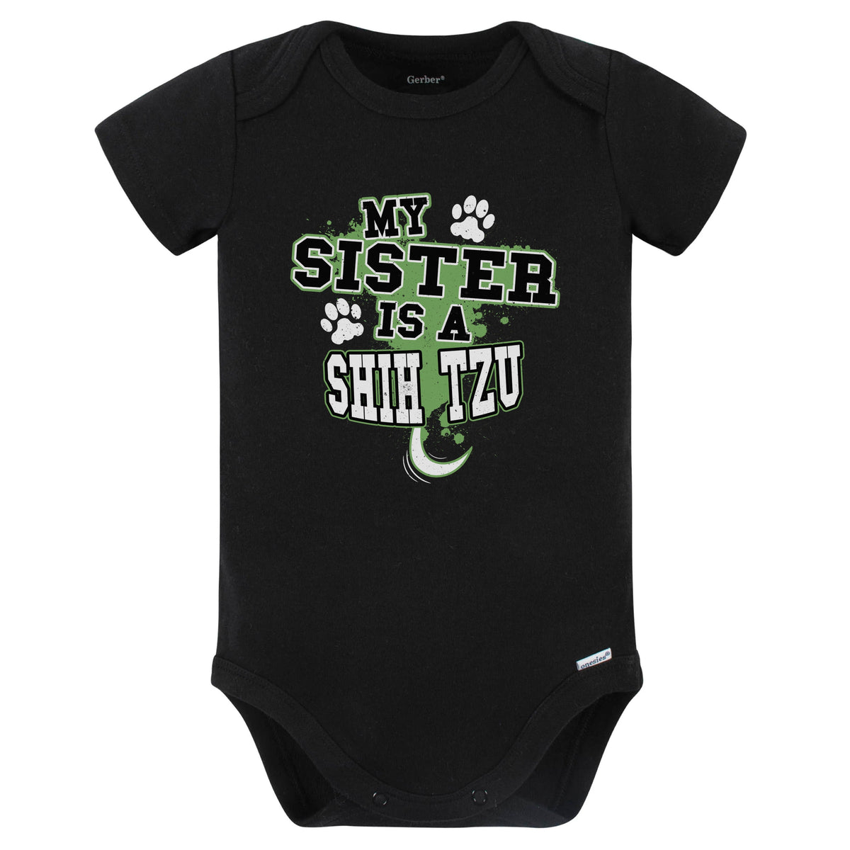 My Sister Is A Shih Tzu Funny Baby Bodysuit (Black)