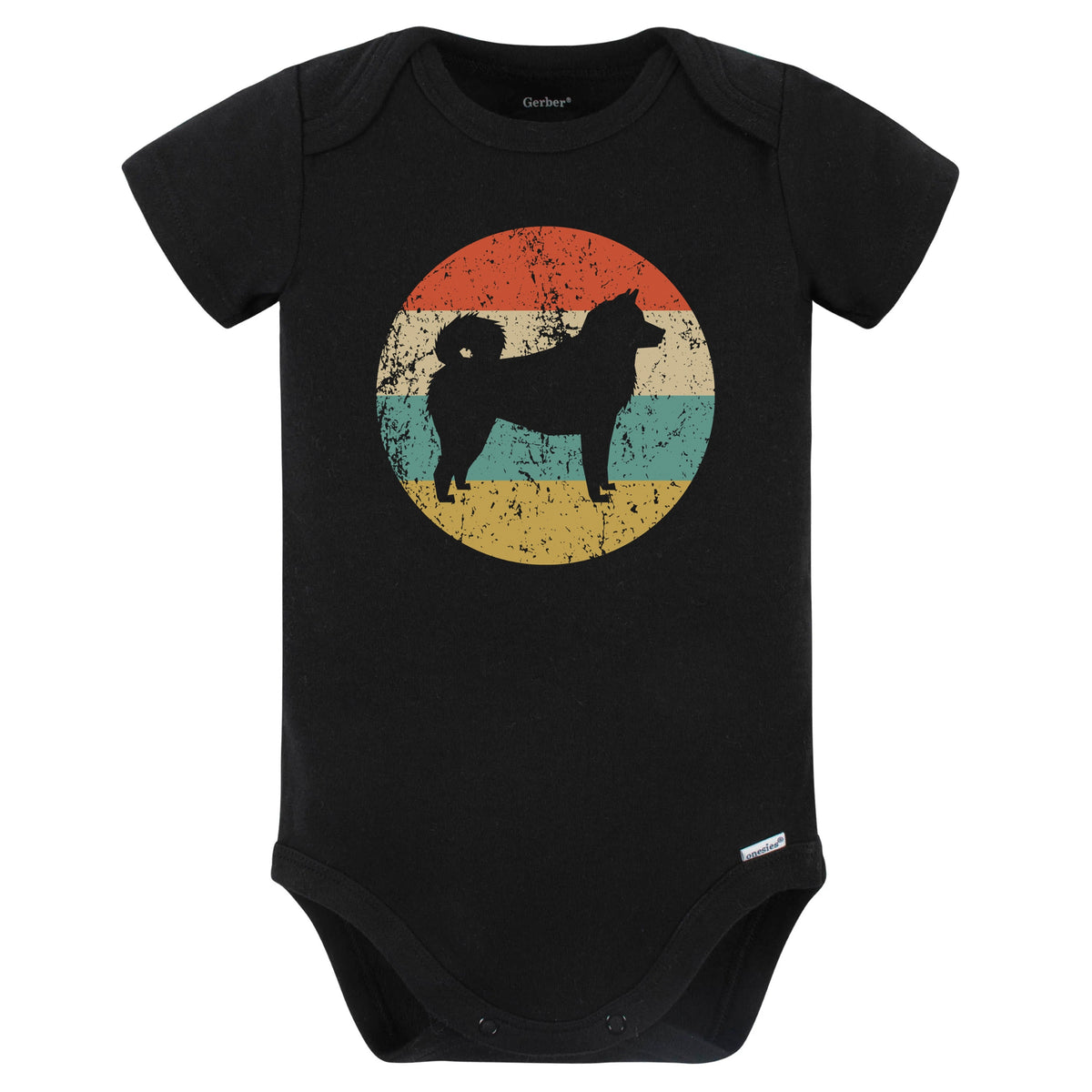 Retro Akita Icon Dog Silhouette Baby Bodysuit (Black)
