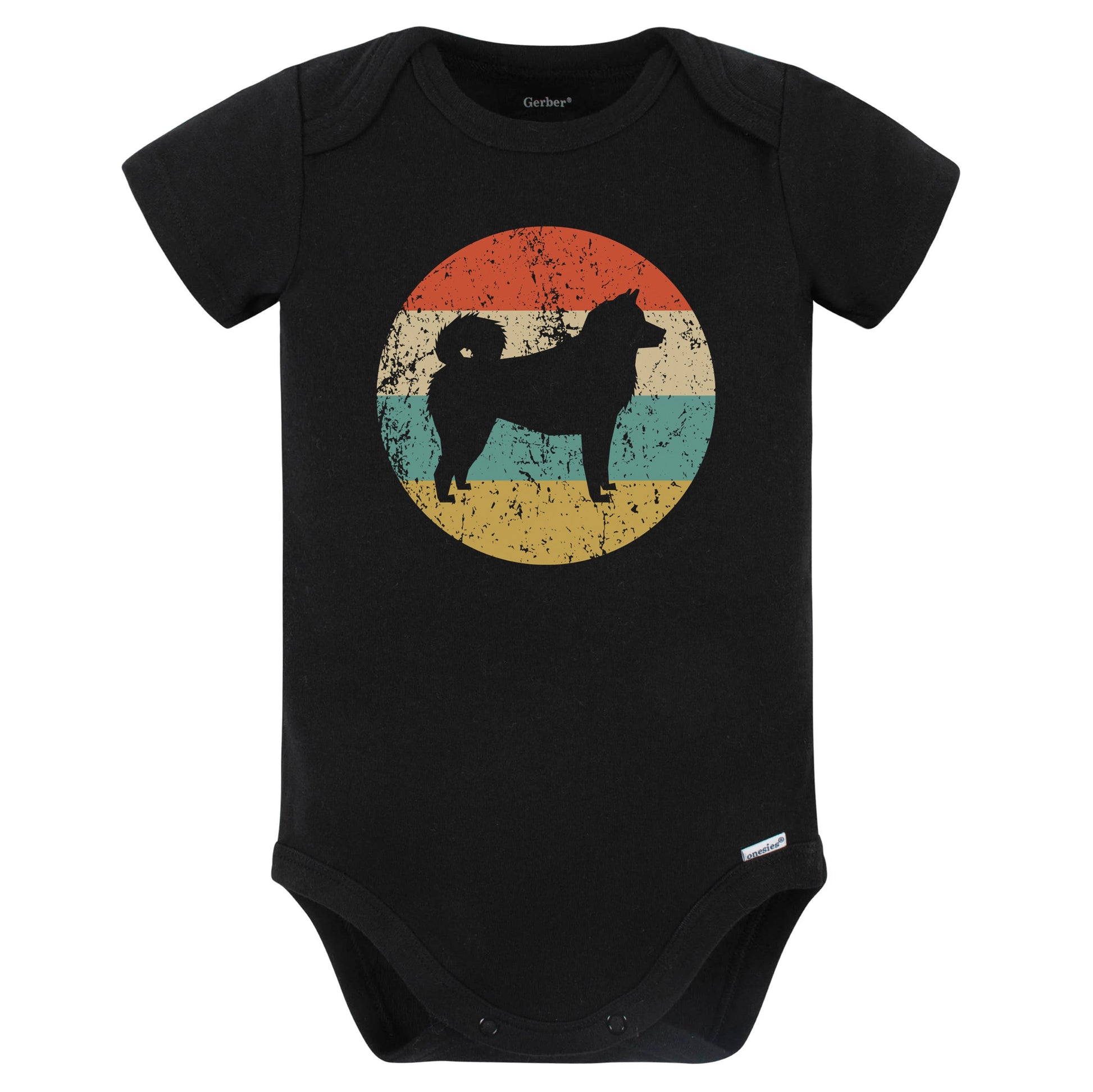 Retro Akita Icon Dog Silhouette Baby Bodysuit (Black)