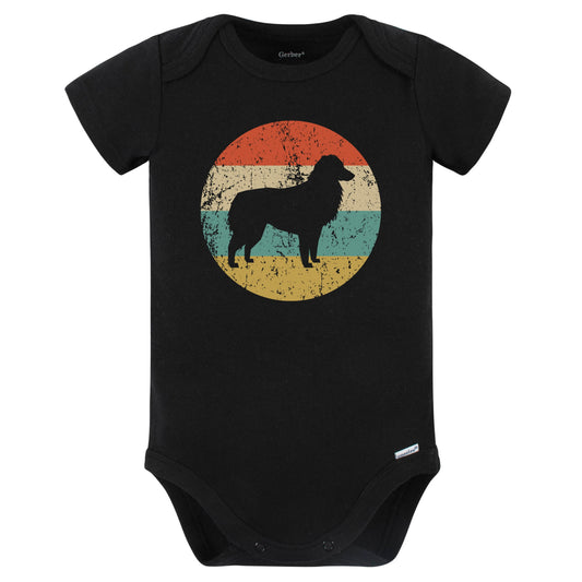 Retro Australian Shepherd Icon Aussie Dog Silhouette Baby Bodysuit (Black)