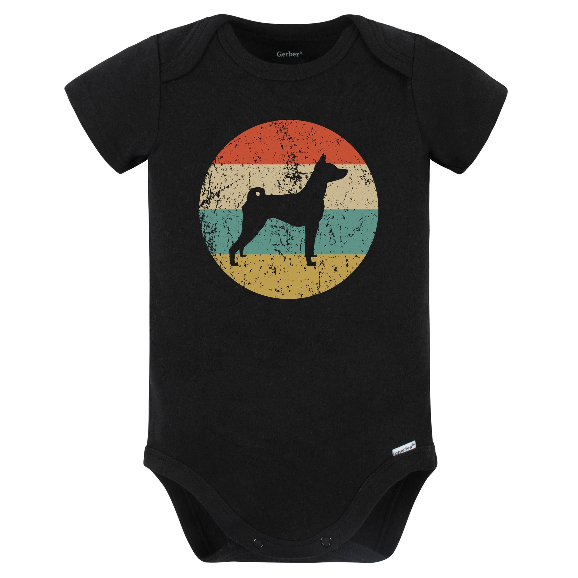 Retro Basenji Icon Dog Silhouette Baby Bodysuit (Black)