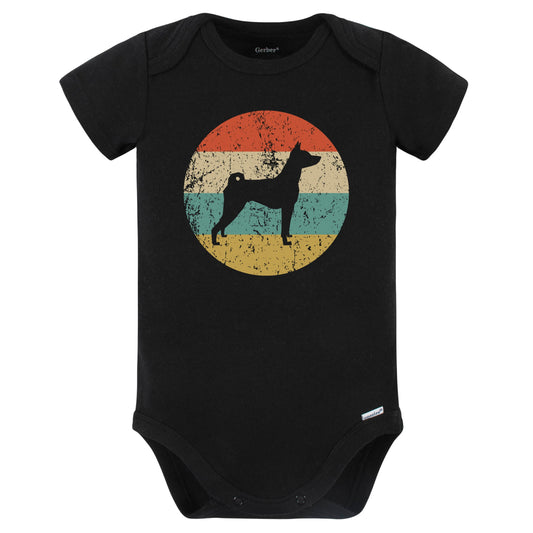 Retro Basenji Icon Dog Silhouette Baby Bodysuit (Black)