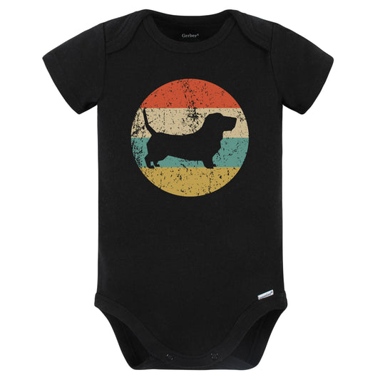 Retro Basset Hound Icon Dog Silhouette Baby Bodysuit (Black)