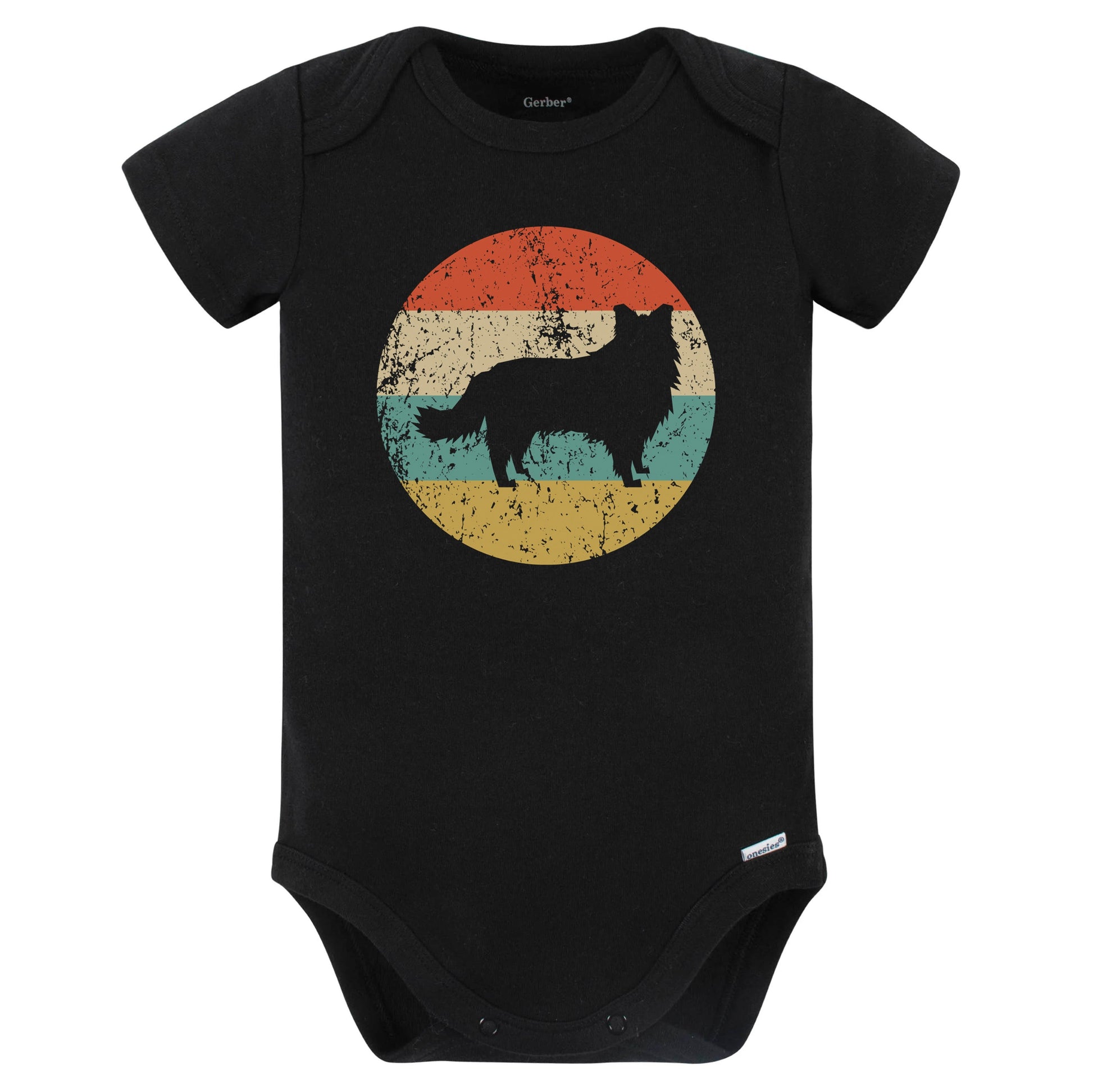 Retro Border Collie Icon Dog Silhouette Baby Bodysuit (Black)