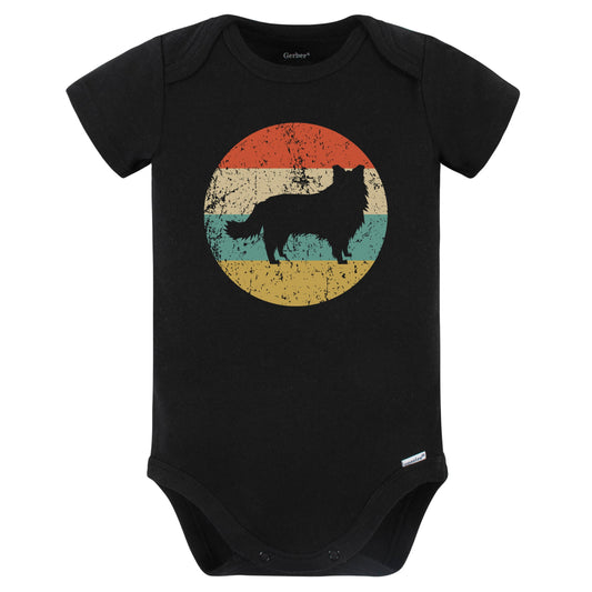 Retro Border Collie Icon Dog Silhouette Baby Bodysuit (Black)