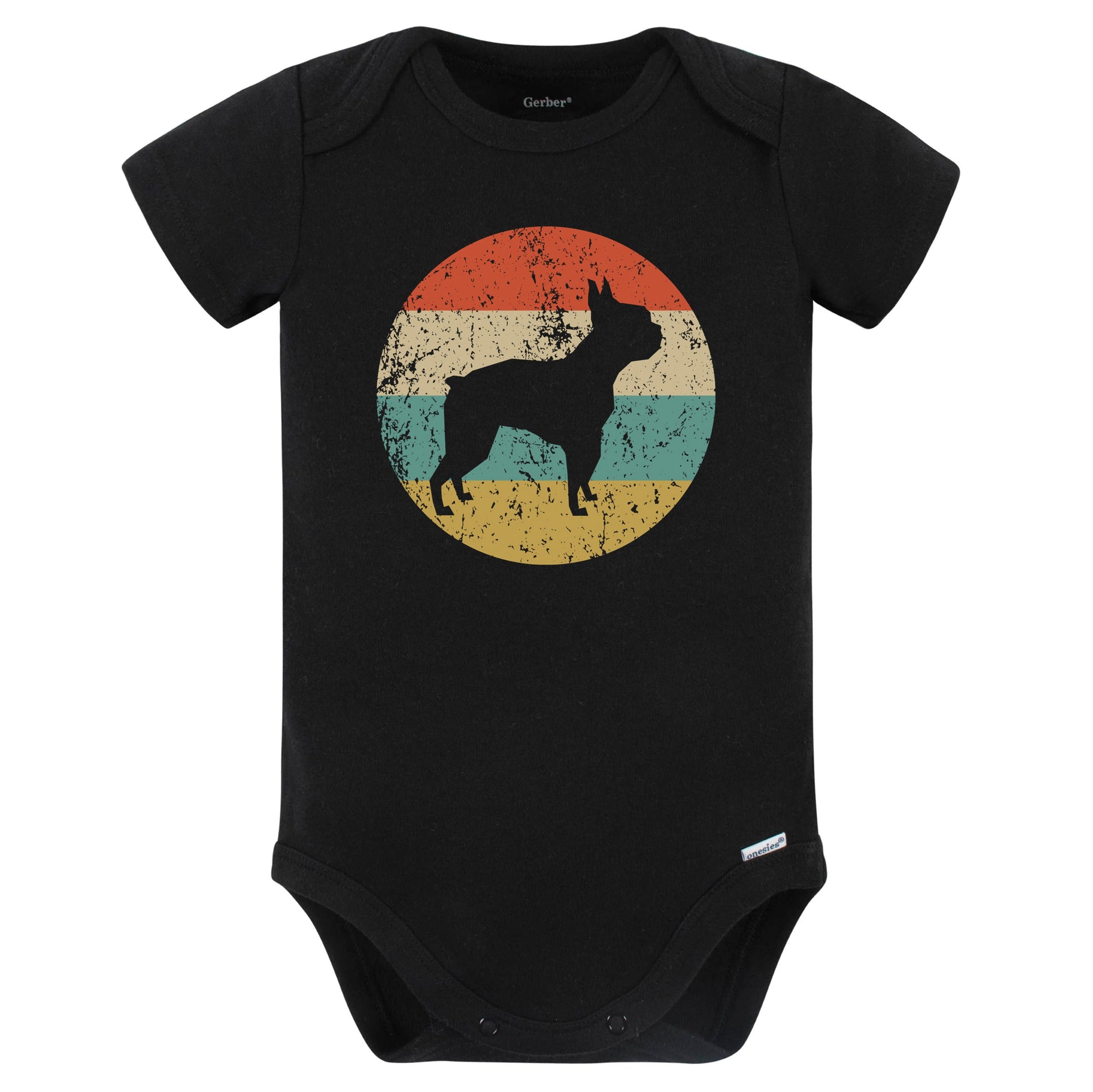 Retro Boston Terrier Icon Dog Silhouette Baby Bodysuit (Black)